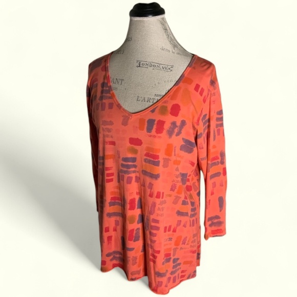 Orange Abstract Patterned Relaxed Tunic with 3/4 Sleeves - Picture 5 of 5
